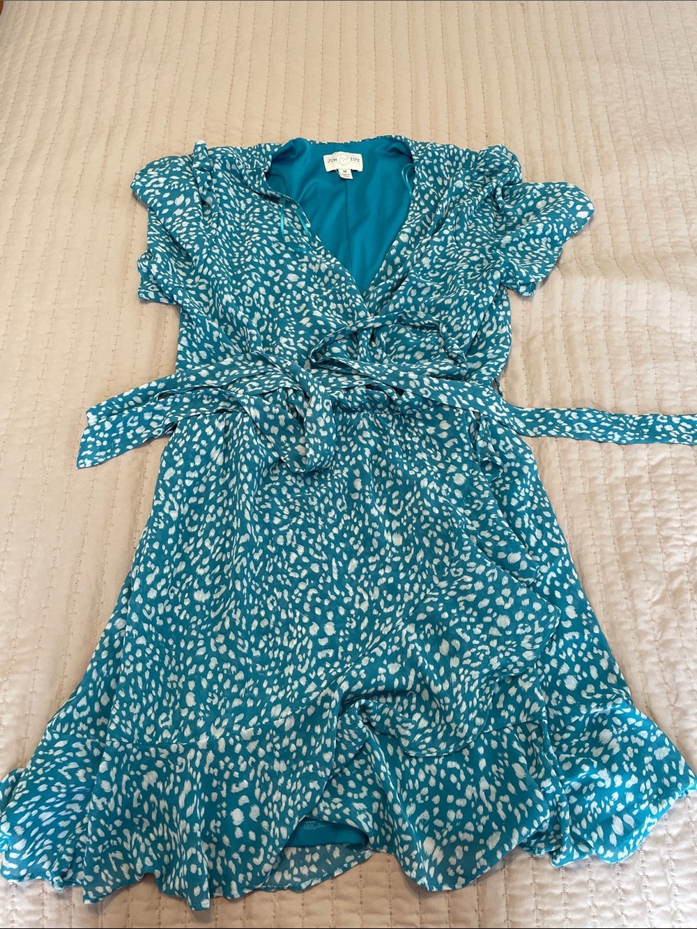 Women’s Teal Animal Print Wrap Dress - Jun & Ivy